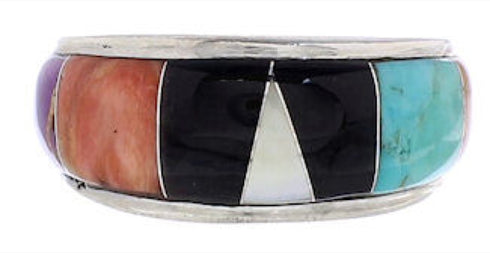 Sterling Silver Multicolor Inlay Jewelry Ring Size 7-1/4 UX35997